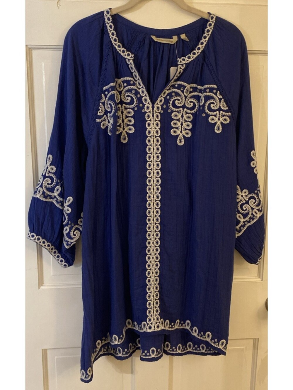 Soft Surroundings Long ShirtEmbroidered Beautiful Blue/White Sz XL Made In Índia